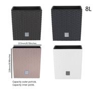 (Anthracite, 8 L) Plant Flower Pot Square Rattan Planter Inner Pot 6 Sizes Garden Patio Home Large