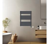 (Anthracite, 800x600mm) Prefilled Electric Flat Panel Heated Towel Rail Radiator Thermostatic WIFI