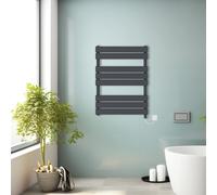 (Anthracite, 800x600mm) Prefilled Electric Heated Towel Rail Radiator Flat Panel Warmer Ladder