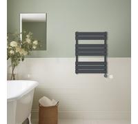 (Anthracite, 800x600mm) Prefilled Thermostatic Electric Flat Panel Heated Towel Rail Ladder Warmer Radiator