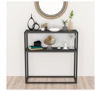 Urbn-Living Urbnliving 90Cm Height Anthracite Console Table Slim Modern 2 Shelf Wooden Free Standing With Metal Frame