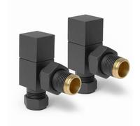Anthracite Angled Radiator Valves Square Modern Radiator Valves Pair of 15mm x 1/2" (Set of 2) for Heated Towel Rails & Central Heating Radiators Anthracite Radiator Valve Set