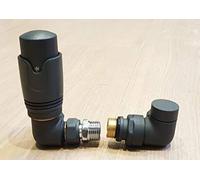 Anthracite Corner Angled Towel Rail Thermostatic Radiator Valves TRV & Lockshield Pair