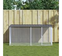 Anthracite Galvanised Steel Chicken Cage with Roof, 203x98x90 cm Outdoor Small Animal Enclosure for Hens, Ferrets, and Rats