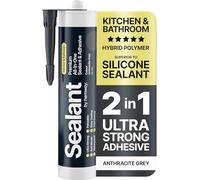 Anthracite Grey Kitchen & Bathroom Sealant & Adhesive Hybrid Polymer | Superior to Bathroom Silicone Sealant | Waterproof, Odourless, Anti-Mould | Ideal For Kitchen & Around Bath & Shower 300ml 1 Pack