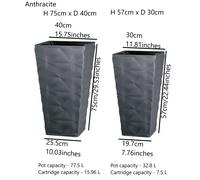 (Anthracite, H 57cm x D 30cm) Square Tall Plant Pot Elegant Large Flower Indoor Outdoor Garden Planters Diva