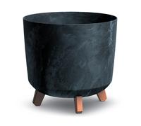 (anthracite) Large Round Concrete Look Plastic Planter Flower Pot Indoor Outdoor With Legs