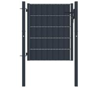 Anthracite PVC and Steel Fence Gate, 100x81 cm Garden Security Entry, Lockable Metal Gate with Two 131 cm Posts for Privacy Fence