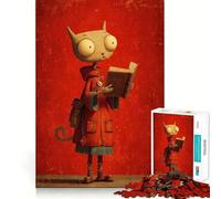 Anthropomorphic Cat Reading A Book 1000 Pieces Puzzles for Teenagers Calm Game Sharp Detail Fun Challenge Night Play (38x26cm)