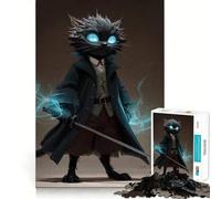 Anthropomorphic Cat Swordsman with Magic Jigsaw Puzzle 1000 Piece for Teenagers Leisure Game Real Thick Fun Activity Great Gift (38x52cm)