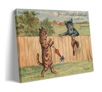 Anthropomorphic Cats Fortune Telling Victorian Print by Louis Wain, Wall Art Featuring Cats with Umbrella And Rooster Scene Decorative Poster Wall Art Bedroom Prints Home Decor Hanging Picture Canvas