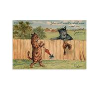 Anthropomorphic Cats Fortune Telling Victorian Print by Louis Wain, Wall Art Featuring Cats with Umbrella And Rooster Scene Decorative Poster Artworks Canvas Room Aesthetic Wall Art Prints Home Modern