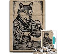Anthropomorphic Dog Pouring Tea Illustration Adult Jigsaw 1000pcs (52x38cm) | Enjoy a jigsaw challenge for adults around the table for screen-free time.