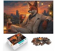 Anthropomorphic Fox in a Suit with a Cocktail Jigsaw Puzzle, 1000 Piece | For a useful gift beyond Christmas Day: Adult jigsaw puzzle with 1000 pieces gives adults a calm winter activity.