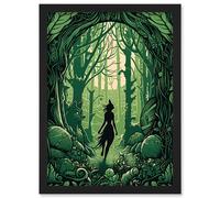 Artery8 Anthropomorphic Fox Silhouette Forest Art Nouveau Artwork Framed Wall Art Print A4