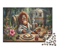 Anthropomorphic Orangutan 1000 Piece Cardboard Jigsaw Puzzle Forest Camping RV for Adult Stress Relief Seekers Home Entertainment Unique Pattern 70x50cm/1000pcs