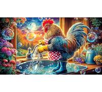 Anthropomorphic rooster washing dishes in kitchen 1000 Pieces Recycled Paper Puzzle - Great Gift Idea Challenging Home Activity for Adults 38x26/1000pcs