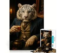 Anthropomorphic Tiger Gentleman Drinking Tea 1000 Pieces Puzzles for Adults Strong Logic Tight Connection Joyful Challenge Thoughtful Gift (50x75cm)
