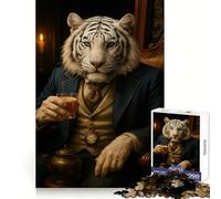 Anthropomorphic Tiger Gentleman Drinking Tea 1000 Pieces Puzzles for Adults Strong Logic Tight Connection Joyful Challenge Thoughtful Gift (50x75cm)