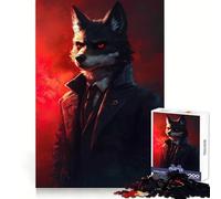 Anthropomorphic Wolf in Suit with Red Eyes 1000 Piece Jigsaw Puzzle for Adults Brain Exercise DownTime Game Family Game Home Display (50x75cm)