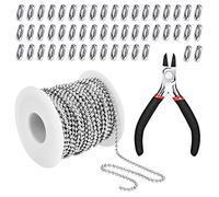 ANTHYTA 15m Stainless Steel Ball Bead Chains Necklace Chains Extension Beaded Chain, 100Pcs Matching Connectors Clasps and Jewelry Pliers for DIY Craft Jewelry Making