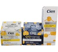 Anti-Aging Skincare Trio Cien: Day & Night Creams + Intense Serum - With Natural Q10, Hyaluronic Acid & Vitamin E - 24H Hydration & Wrinkle Reduction - For All Skin Types