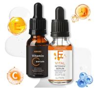 Anti Aging Vitamin Serum Hyaluronic Acid Serum Set, Vitamin C AM. & Vitamin E PM. - Collagen Boost, Anti-Wrinkle, Anti-Aging, Dark Circle, Sun Damage, Brighten Hydrate Face Serum, Korean Skin Care