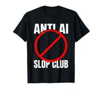 Anti AI Slop Club Glitching Robot Warning Graphic T-Shirt
