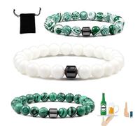 Anti Alcohol Bracelet, Alcohol Bracelet, Natural Relief for Alcohols Cravings, Reduce Alcohols Intake (Dark Green + White Porcelain + Light Green)