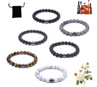 Anti Alcohol Bracelet, Alcohol Bracelet, Natural Relief for Alcohols Cravings, Reduce Alcohols Intake (Obsidian+White Turquoise+Map Stone+Tiger Eye Stone +Black Frosted +Volcanic Stone)