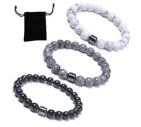 Anti Alcohol Bracelet, Alcohol Bracelet, Natural Relief for Alcohols Cravings, Reduce Alcohols Intake (Obsidian+White Turquoise+Map Stone)