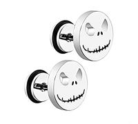 Anti-allergy Skull Stud Earring Punk Skull Earrings Punk Style Decorative Earrings Men Boys Ear Studs Stainless Steel Male Jewelry Screw Back, Unsex,2 Pcs (Steel color)