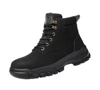 Anti Anti Puncture Labor Insurance Shoes Non Slip Head Shoes Construction Wear High Top Work Boots Chukka Work Boots Mens (Black, 6)