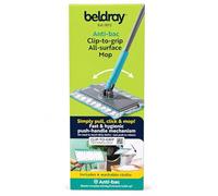 Anti-Bac Clip-to-Grip All Surface Mop with 4 Washable Microfiber Cloths | Flat Floor Cleaning Mop with Push-Handle Mechanism | Dust-Free, Hygienic, Multi-Surface Cleaner for Home & Kitchen