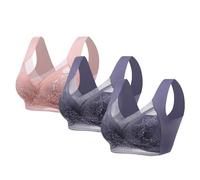 anti back fat bra 3 Pack Wireless Bras for Women uk Plus Size Multi Pack Non Wired Seamless Underwear Soft Push up Sleep Bra Comfort Full Coverage Lace Brassiere support for saggy breasts Red 5XL