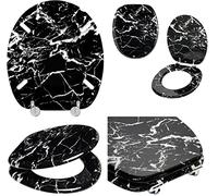 Anti-Bacterial Coating Black Marble Effect Toilet Seat Loo Seats No Rust Stainless Steel Hinges UK
