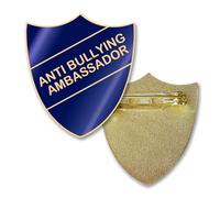 Anti Bullying Ambassdor Shield Pin Badge - Enamel and Brass - Safety Pin fixing - Size 30mm (BLUE)