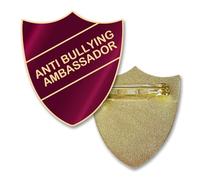 Anti Bullying Ambassdor Shield Pin Badge - Enamel and Brass - Safety Pin fixing - Size 30mm (MAROON)