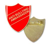 Anti Bullying Ambassdor Shield Pin Badge - Enamel and Brass - Safety Pin fixing - Size 30mm (RED)