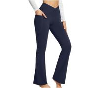 Anti Cellulite Casual Flared Pants High Waist Leggings Slim Fit Sports Tights Wide Leg Pants Solid Color Yoga Pants For Women Xl Navy