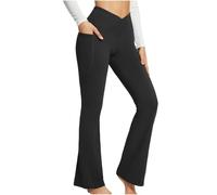 Anti Cellulite Casual Flared Pants High Waist Leggings Slim Fit Sports Tights Wide Leg Pants Solid Color Yoga Pants For Women S Black