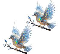 Anti Crystal Sky Bluebird Stained Art Ornament (8 Inches), Stained Glass Birds for Window, Crystal Inspired Hummingbird Diamond Painting Kits, Acrylic Birds Hanging Suncatcher (2 packs)