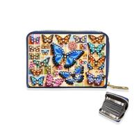Anti-demagnetization Credit Card Holder, DIY Diamond Art Painting Zipper Credit Cards Wallet for Women Accordion Card Cases Holder Keychain Wallet-Butterfly