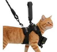 Anti-drain cat harness with adjustable camera holder, pet harness with action camera holder, for kittens, indoor, outdoor, hiking, training, excursions, adventure