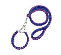 Anti-Explosion Eight-Strand Braided Nylon Running Leash for Pets, Durable and Bite-Resistant, Suitable for Medium and Large Dogs. Traction Rope + Collar. (Blue-Purple, L)