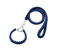Anti-Explosion Eight-Strand Braided Nylon Running Leash for Pets, Durable and Bite-Resistant, Suitable for Medium and Large Dogs. Traction Rope + Collar. (Blue-Black, XL)