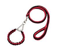 Anti-Explosion Eight-Strand Braided Nylon Running Leash for Pets, Durable and Bite-Resistant, Suitable for Medium and Large Dogs. Traction Rope + Collar. (Red-Black, XL)