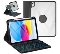 Anti-Falloff Keycap Keyboard Case for iPad 10th Generation 2022/ A16 11th Generation 2025(10.9/11 inch), Enlarged Keycap Keyboard for iPad 11/ 10 Gen with 7 Color Backlit (Black, 360° Rotatable Style)