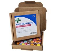 Anti-Farting Anti-Moaning Old-Git Pills Gag Gift Novelty Sweet Bag Funny Birthday Surprise Chocolate Treat Bag Joke Chocolate Present - Anti Moaning Sticker with Filled Box