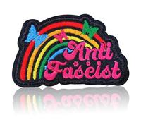 Anti Fascist Patch with Rainbow LGBTQ Butterfly 3 Inches, Iron On Sew On Embroidered Applique, Pride Equality Patch for Jackets Backpacks Hats, Custom DIY Activist Badge, Inclusive Fashion Accessories